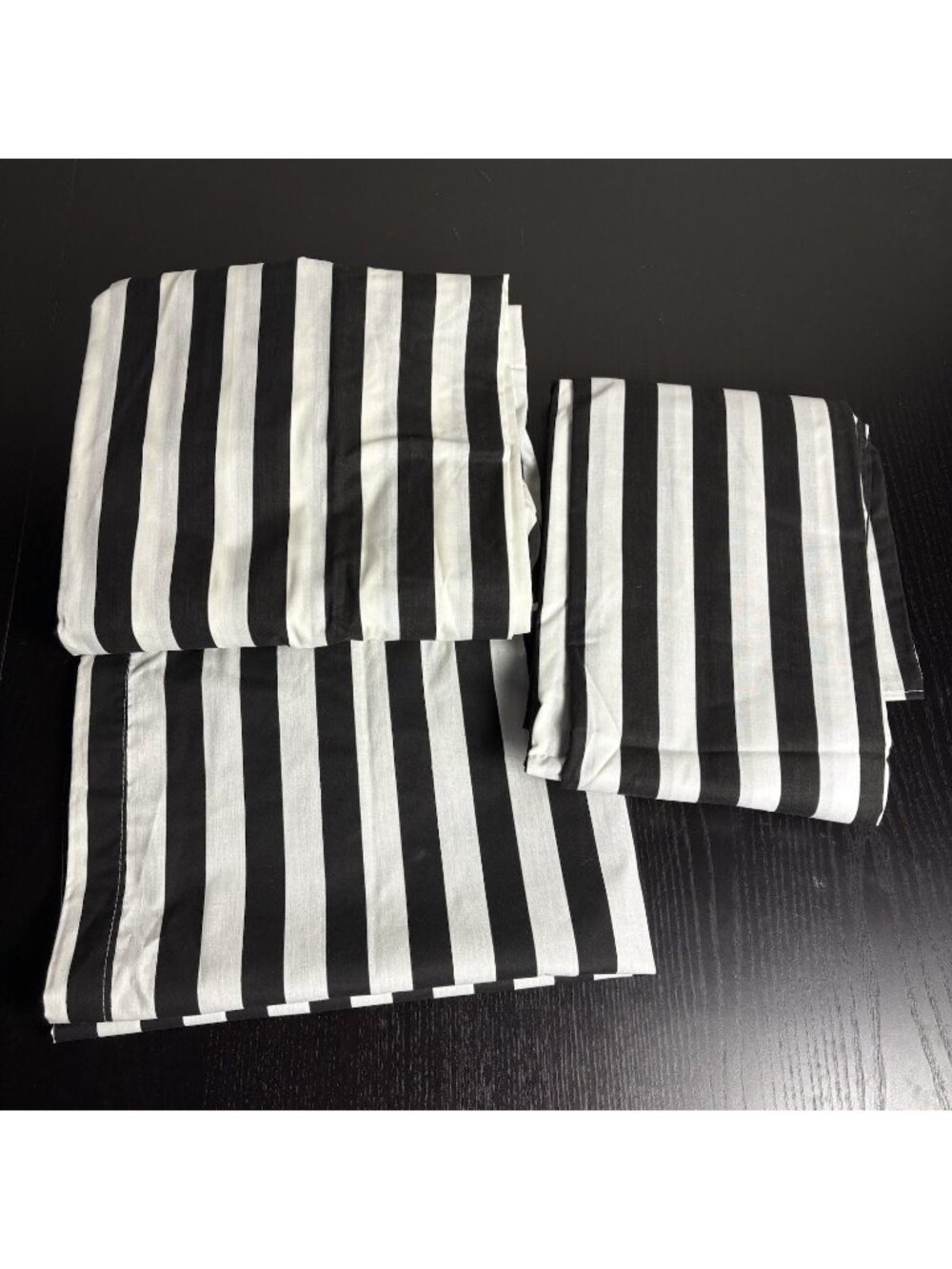 Vintage 90s Full Size Black and White Striped Sheet Set Fitted Flat 1 Pillowcase